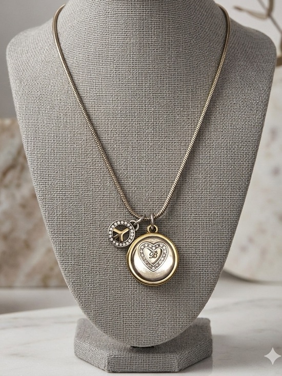 Brighton Jewelry - Brighton B Happy Two Tone Peace Heart Pendant Necklace 1843